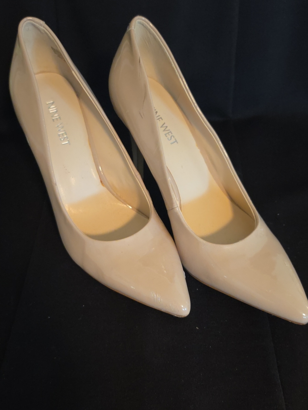 Nine West Patent Pointed-Toe Pumps in Nude Beige